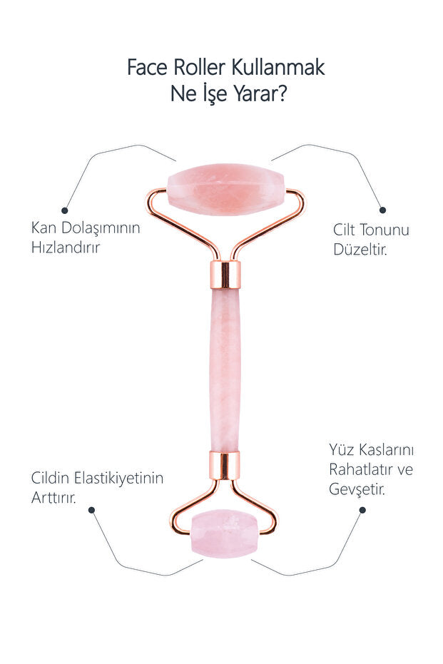 Pembe Kuvars  Roller Ve Pembe Kalp Gua Sha Yüz Masaj Aleti Seti Keseli Değerli Doğal Taş Sertifikalı